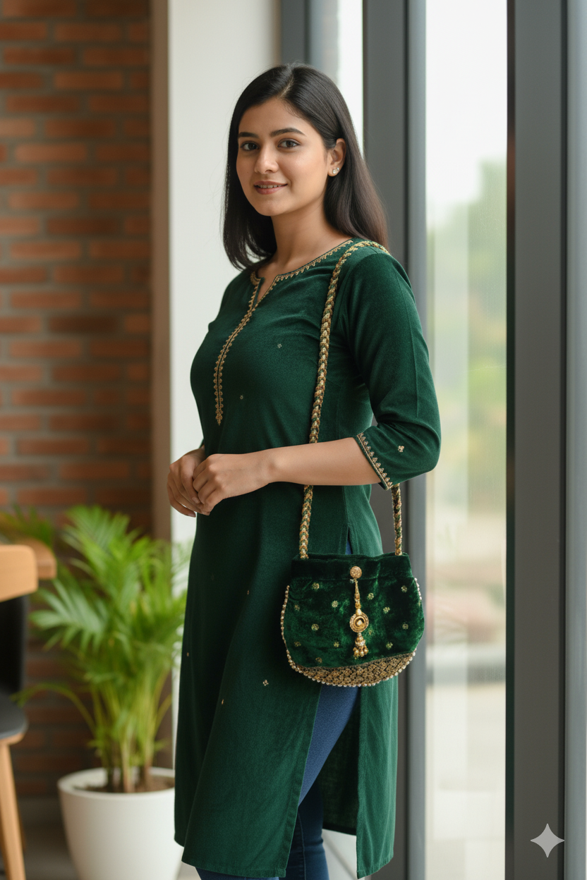 Green Velvet sling Bag