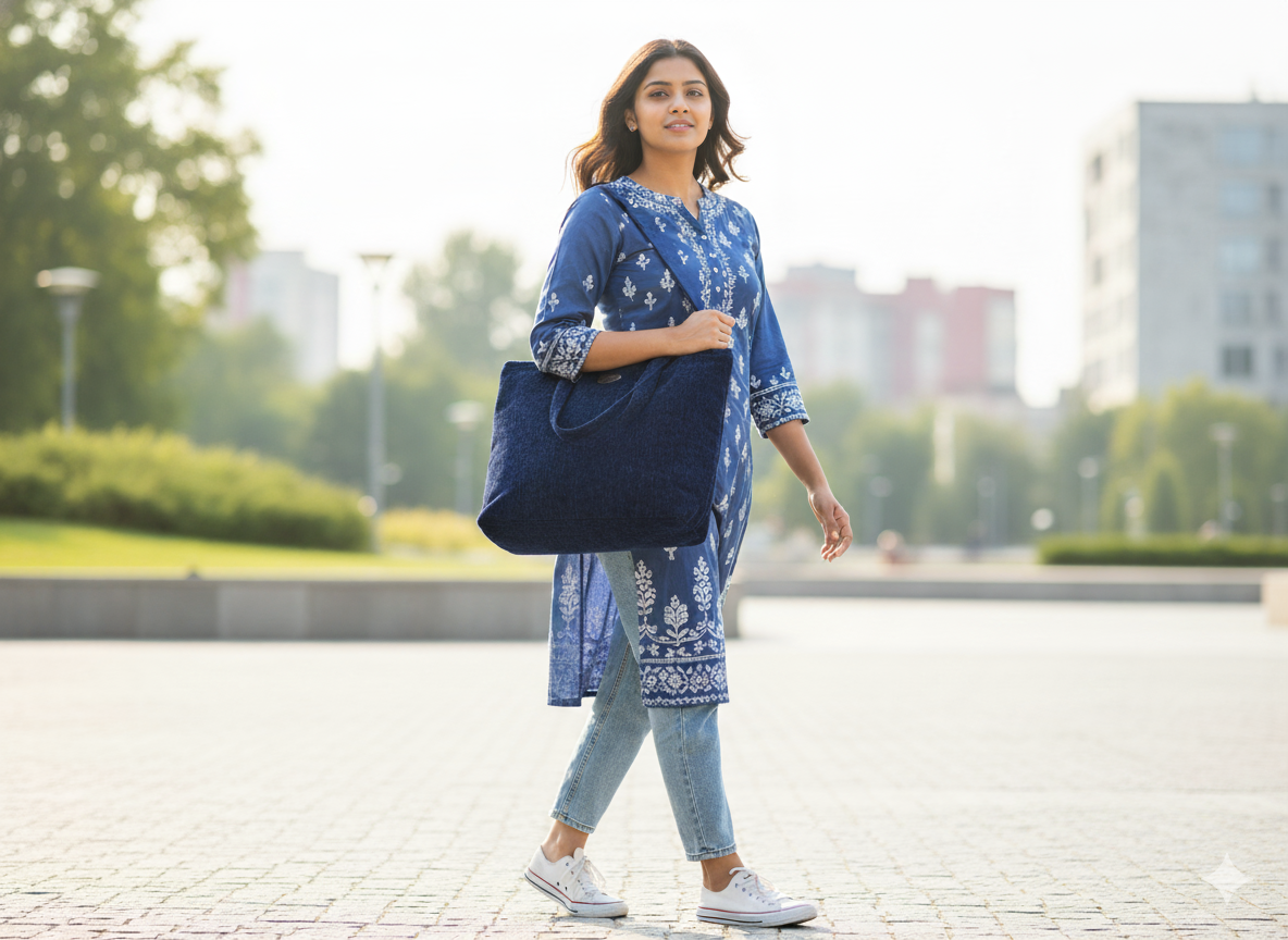 Navy Blue Velvet Tote Bag