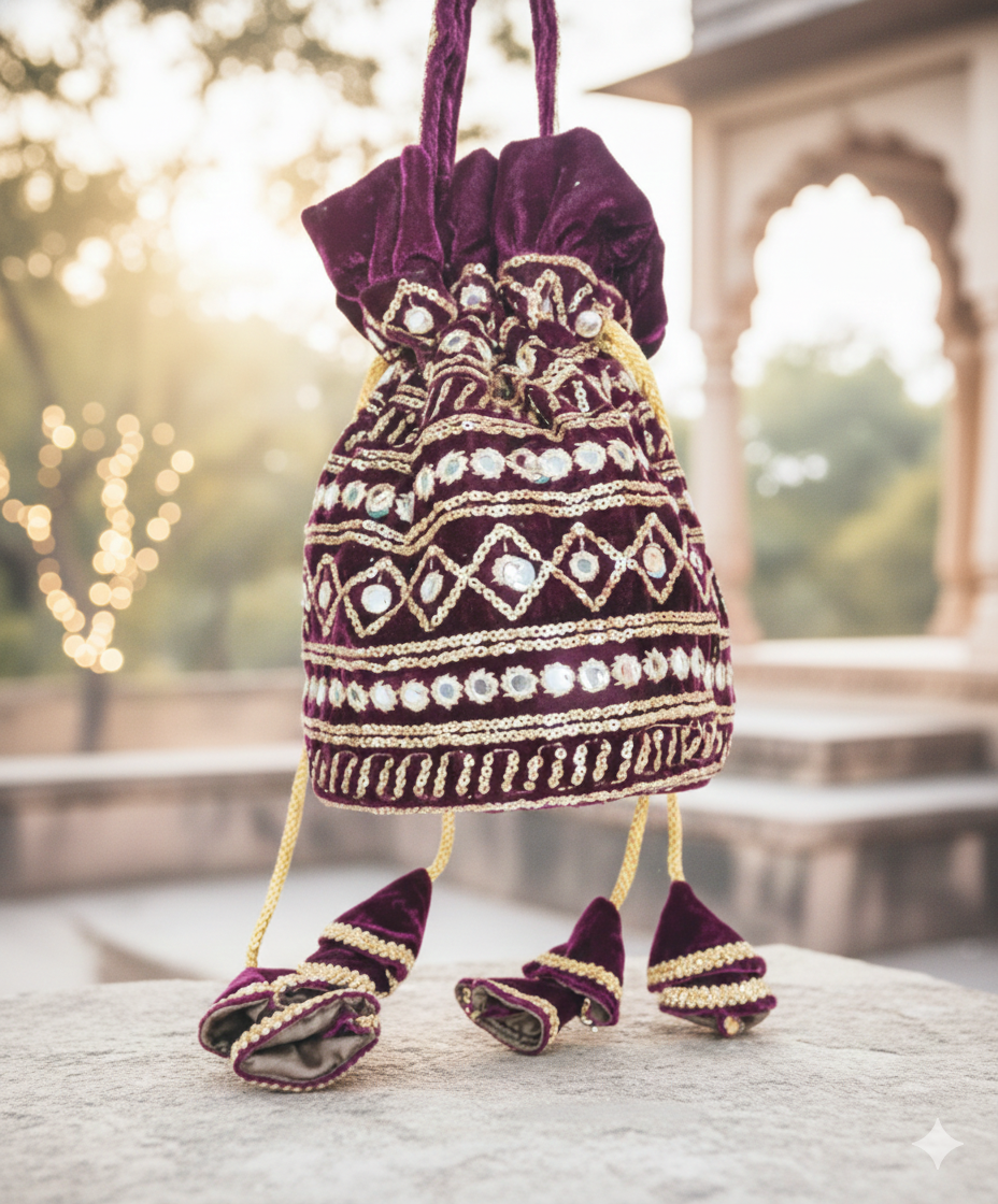 Embroidered Velvet Potli Bag