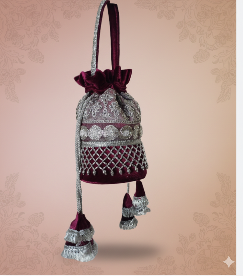 Embroidered Velvet Potli Bag