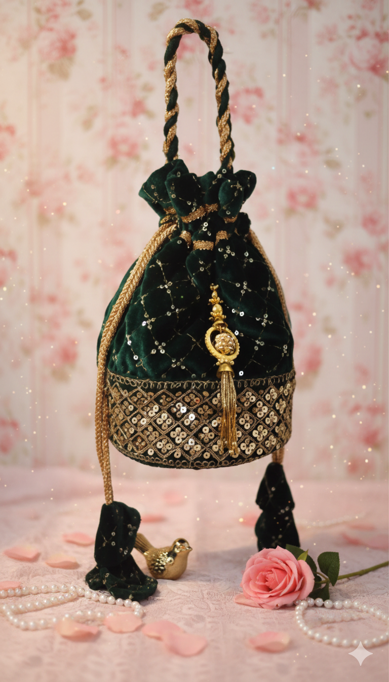 Embroidered velvet potli bag