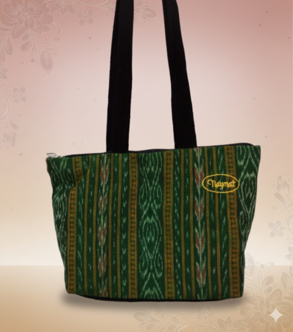 Green Patterned Fabric Tote Bag