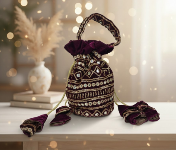 Embroidered Velvet Potli Bag