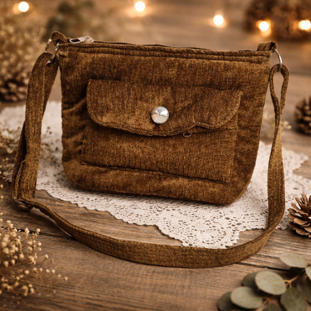 Brown Velvet Shoulder Bag