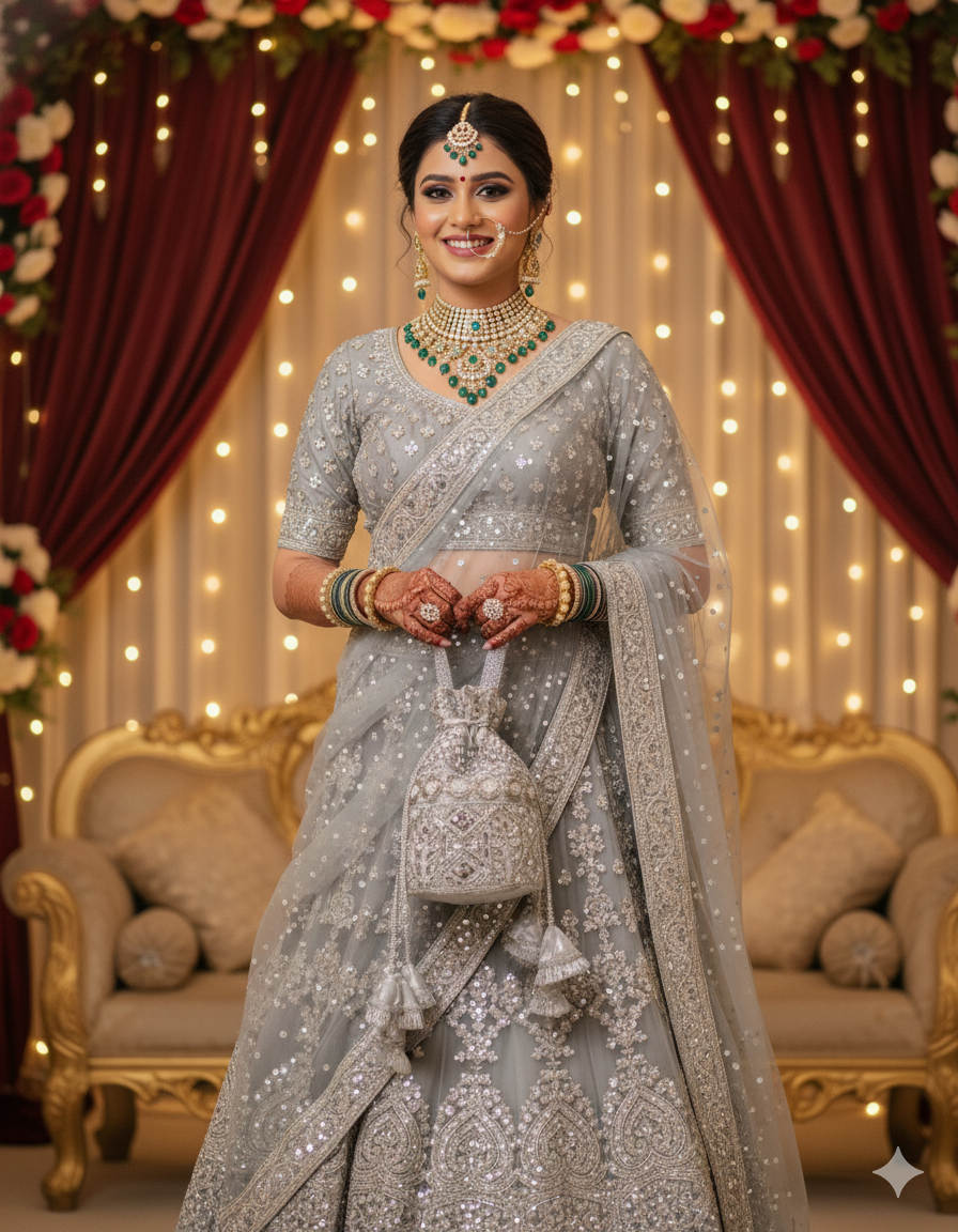 Silver Embroidered Potli Bag