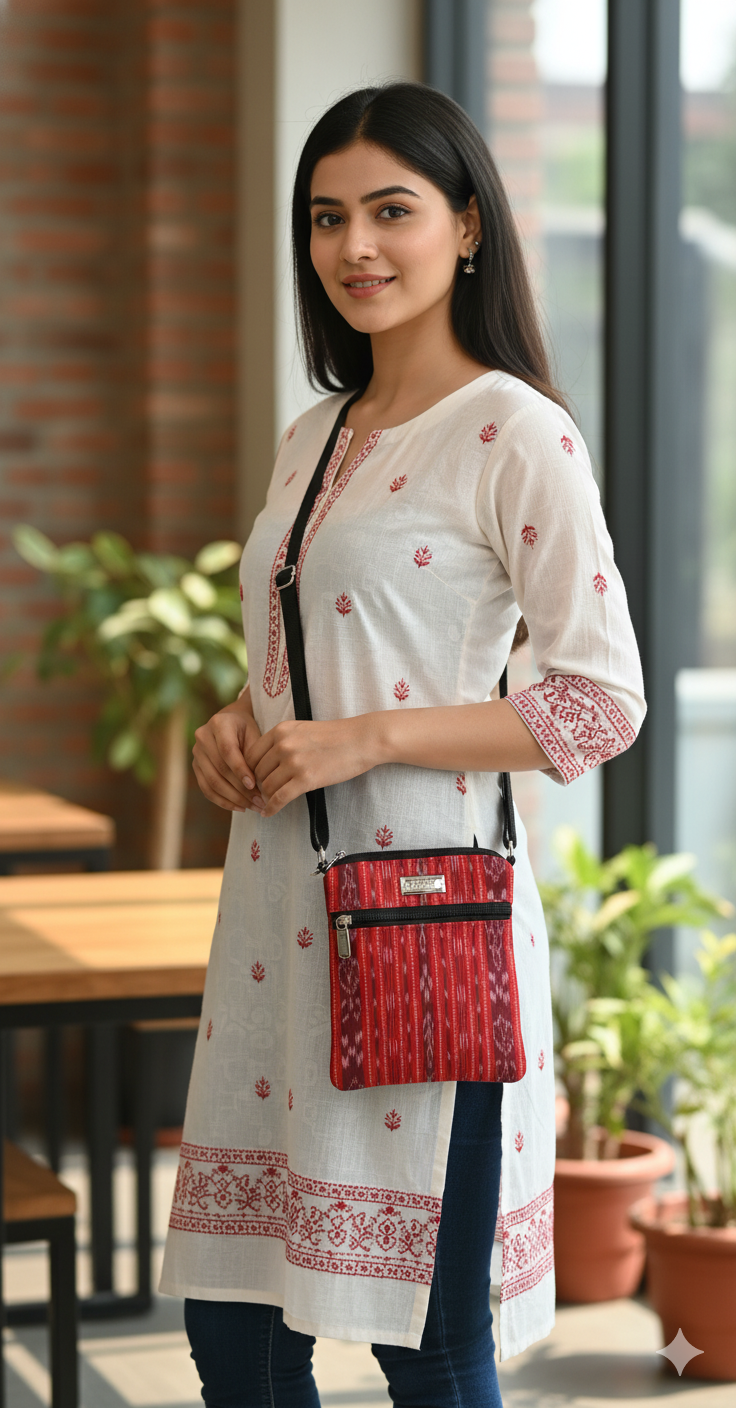 Red Ikat Sling Bag