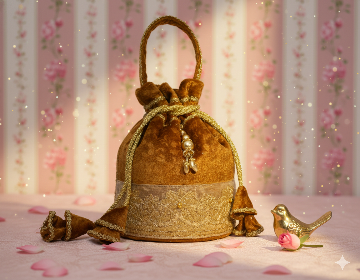 Golden Velvet Potli Bag