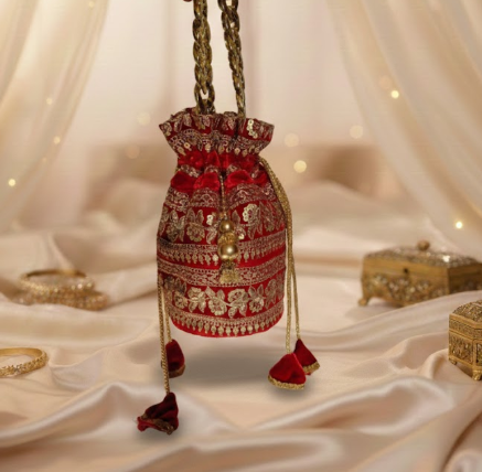 Embroidered Red Potli Bag
