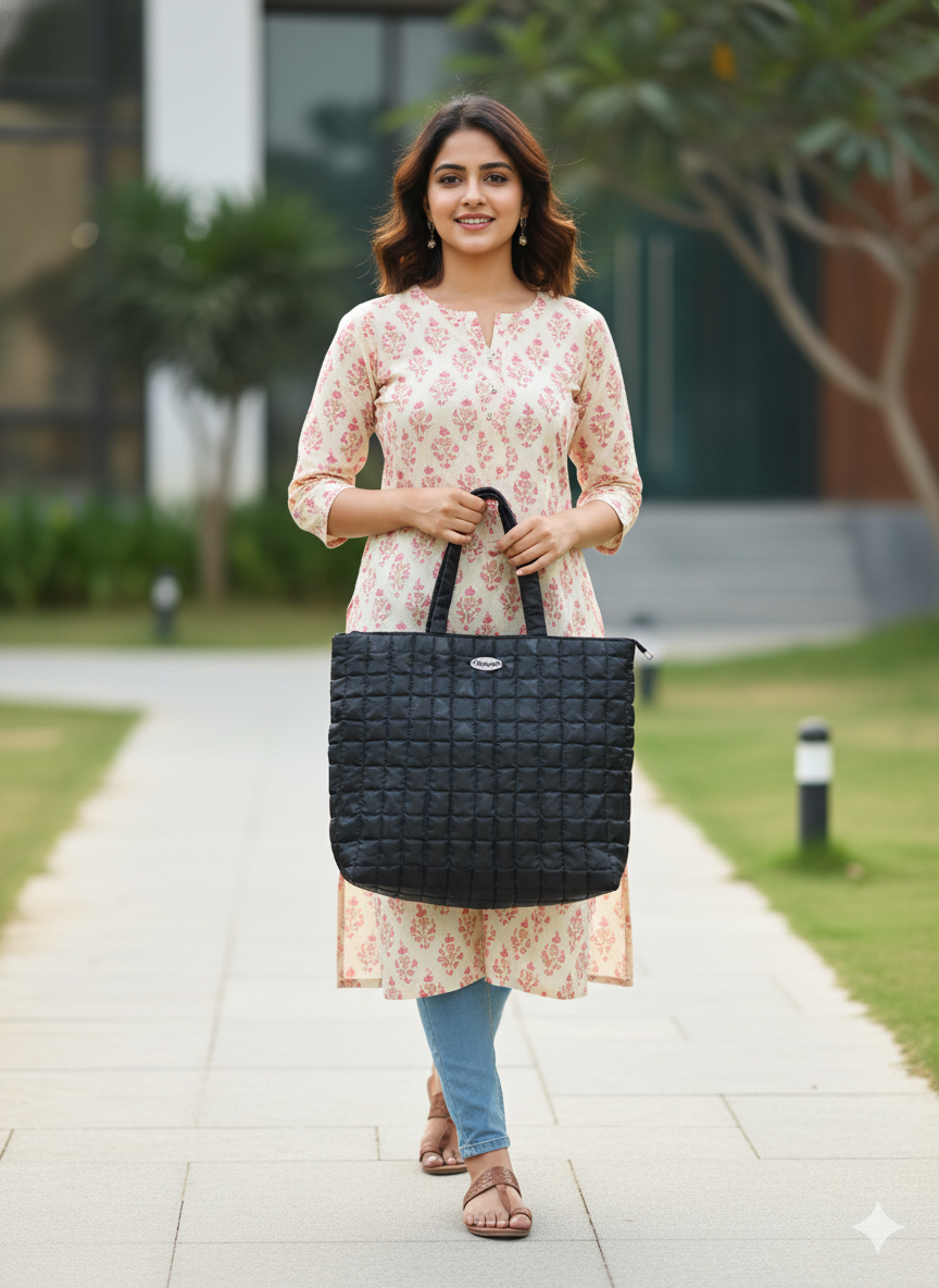 Black Quilted Tote Bag