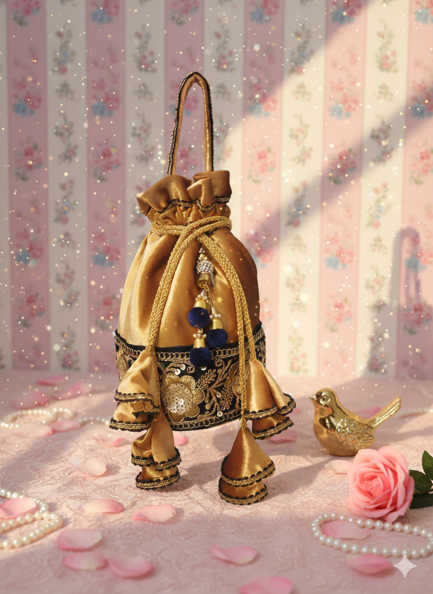 Golden Embroidered Potli Bag