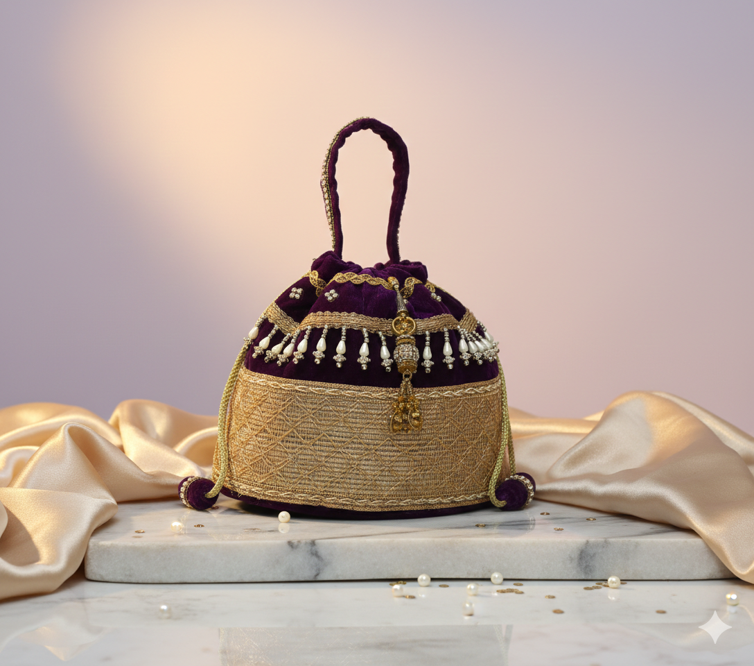 Embroidered Velvet Potli Bag
