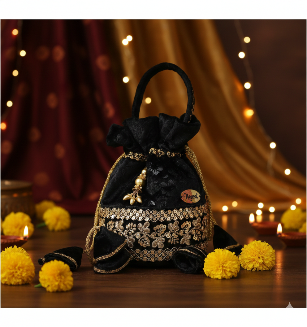 Embroidered Black Potli Bag