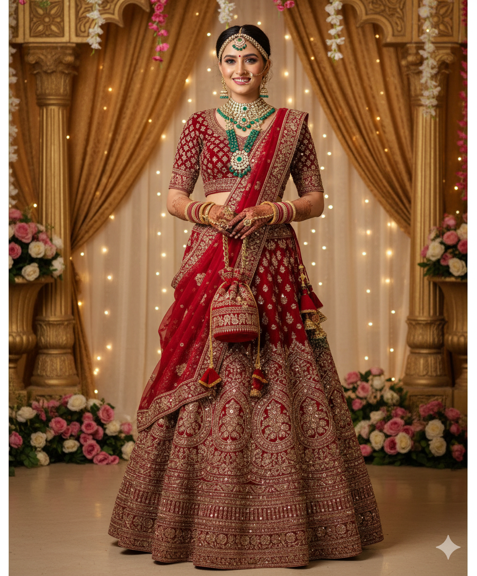 Red embroidered potli bag