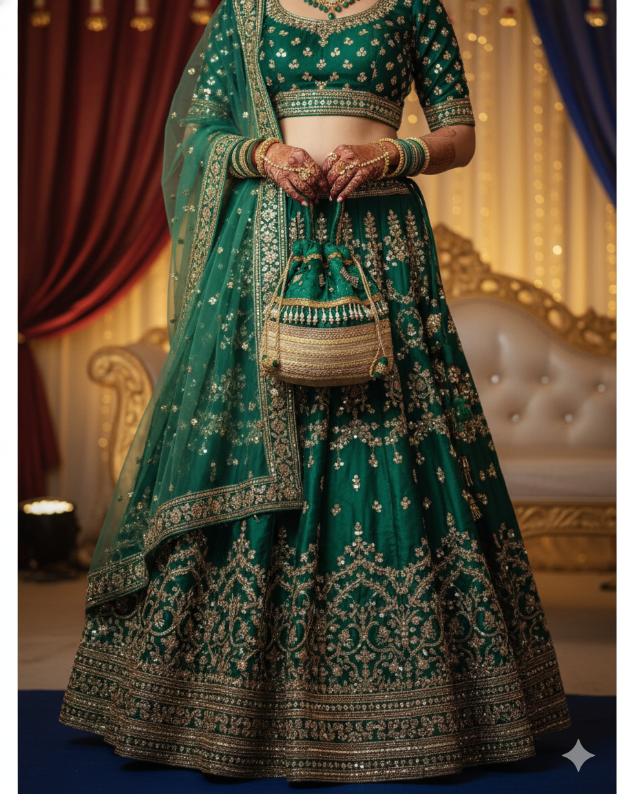 Green Embroidered Potli Bag