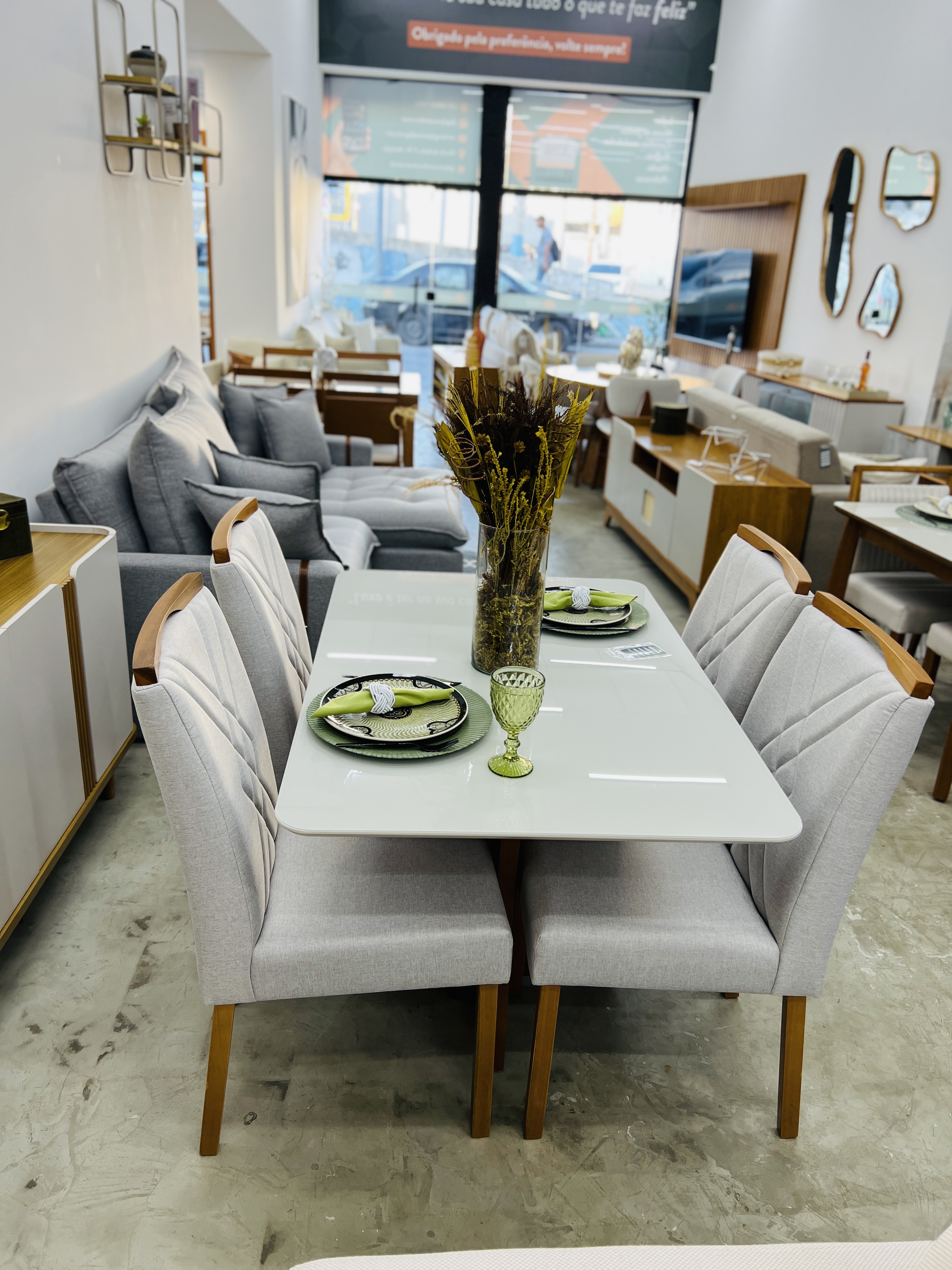 Mesa Bella 120x80 + 4 cadeiras estofadas Jasmim 