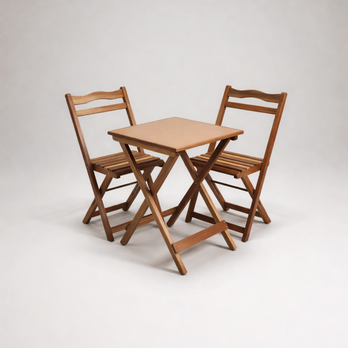 Jogo de Mesa Dobrável 50x50 com Tampo em Fórmica  e 2 Cadeiras em Madeira Nobre – Linha Comercial