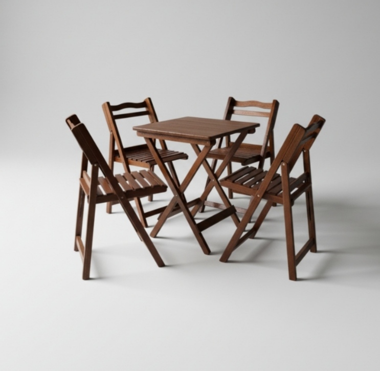Jogo de Mesa Dobrável 60x60 em Madeira Nobre com 4 Cadeiras – Linha Profissional