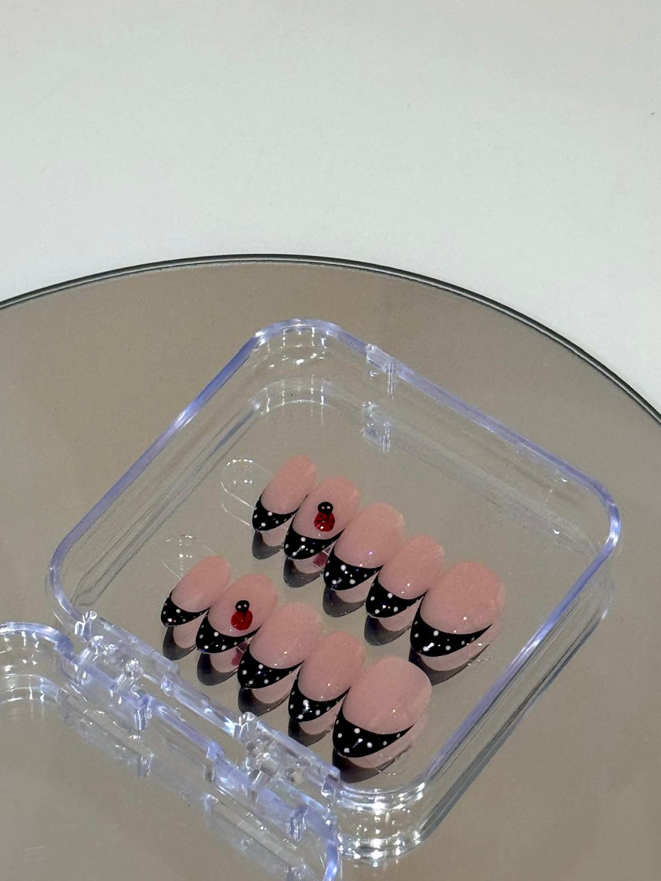 Polka Dot Black French Press-on Nails