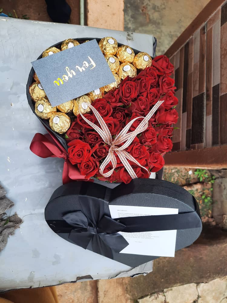 Heart-Shaped Roses & Chocolate Gift Box