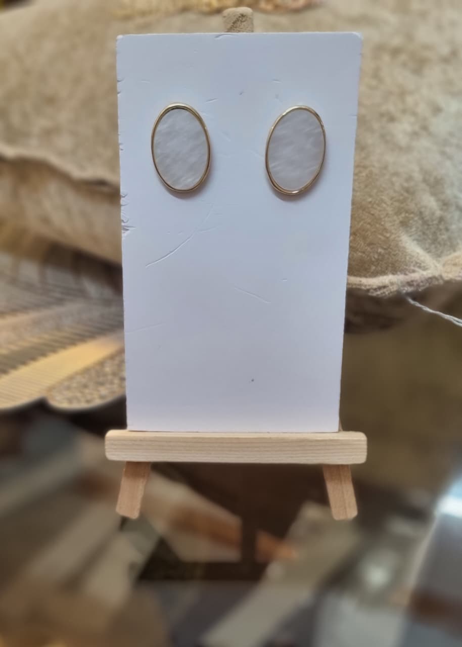 Oval White Stone Earrings