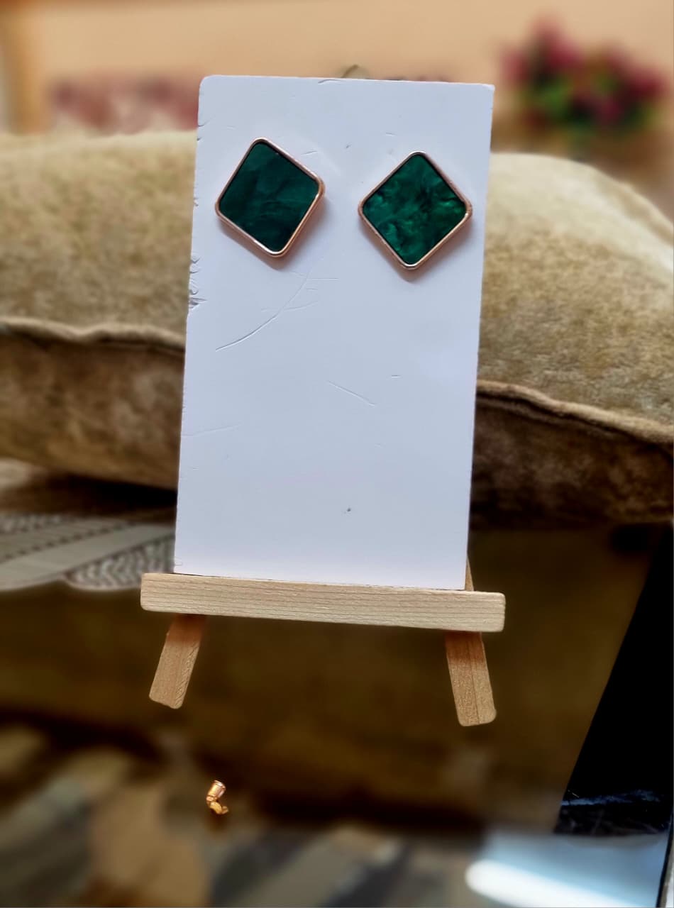 Emerald Green Square Stud Earrings