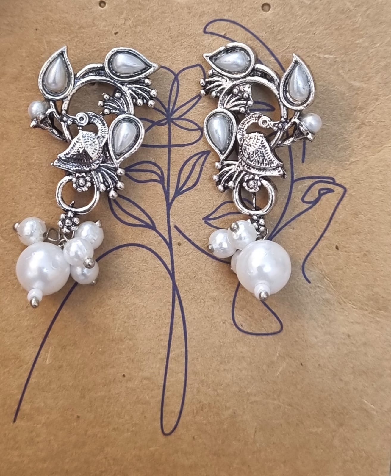 Silver Bird Design Earrings