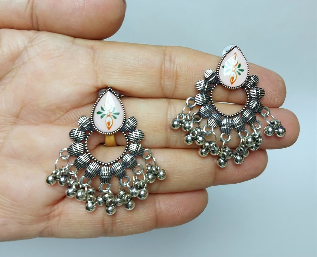 Traditional Enamel Dangling Oxidized Earrings