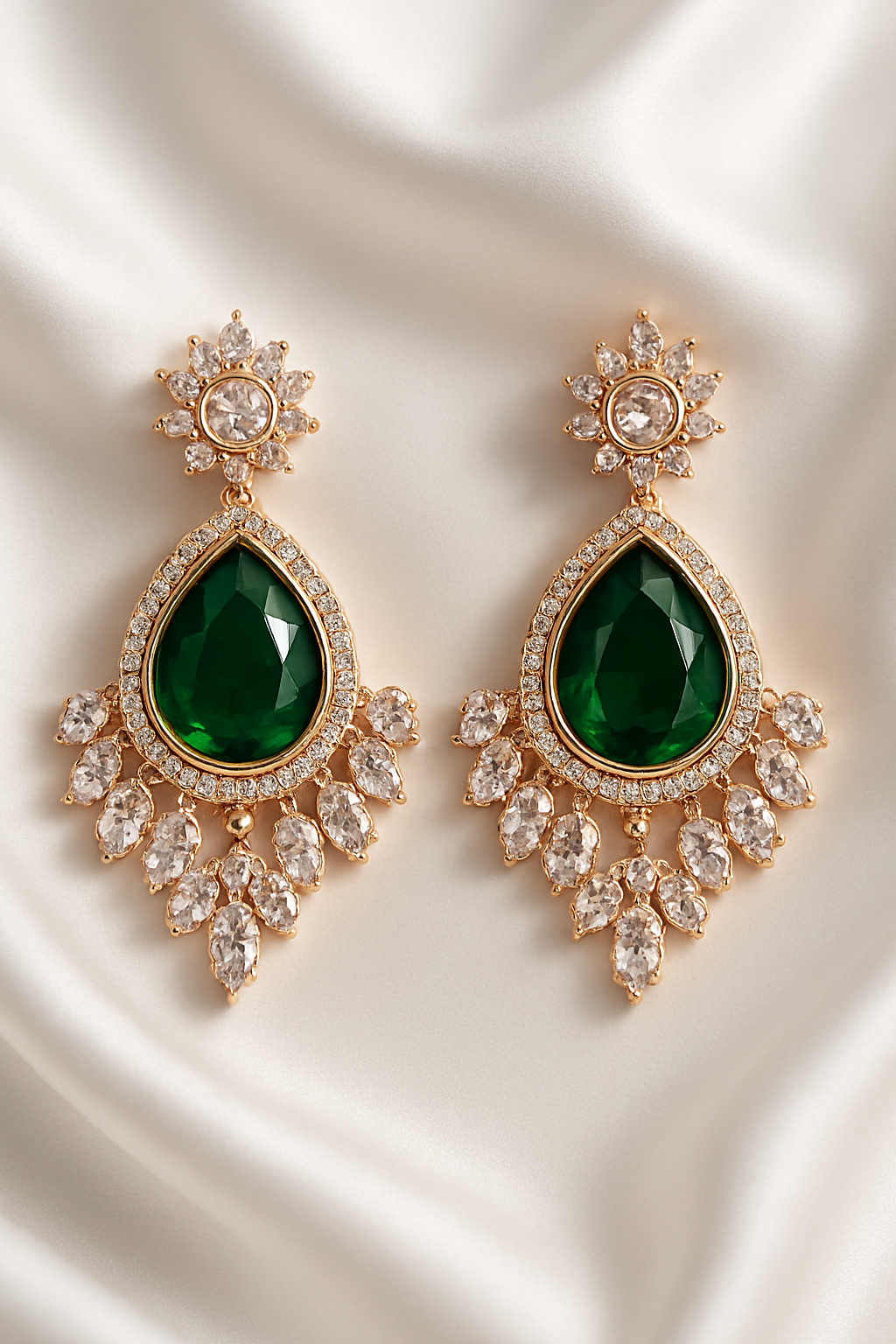 Emerald Teardrop Statement Earrings