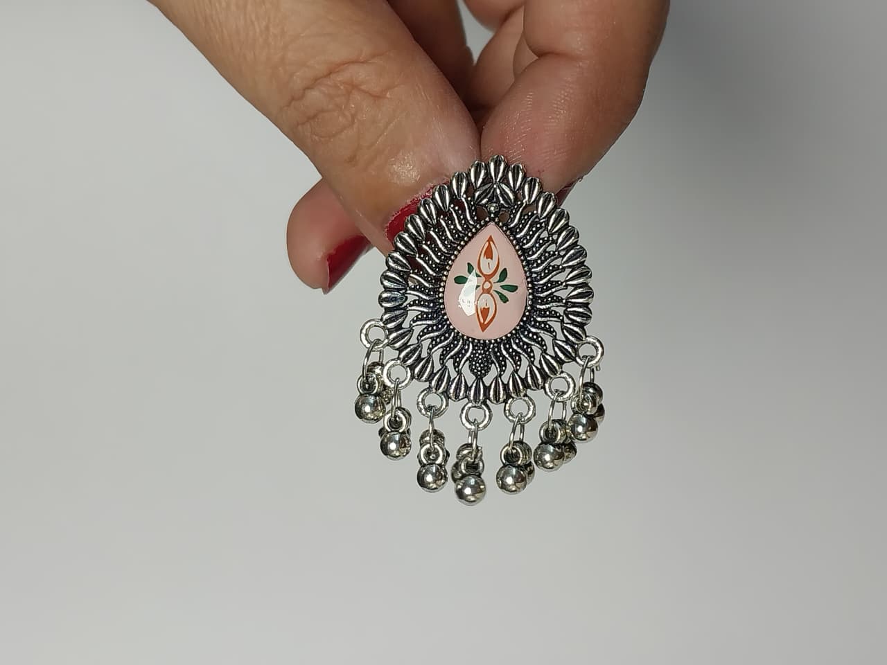 Handcrafted Silver Toned Oxidized Earring