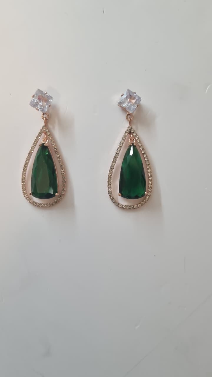 American Diamond Elegant Green Teardrop Earrings