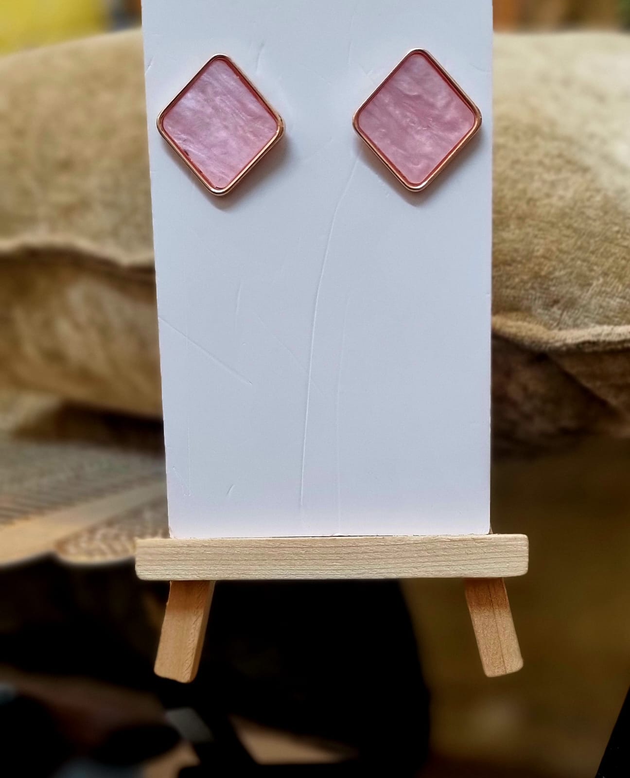 Pink Diamond-Shaped Stud Earrings