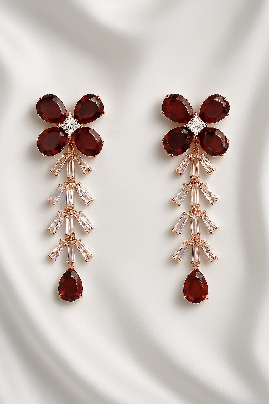 Elegant Red Gemstone Drop Earrings