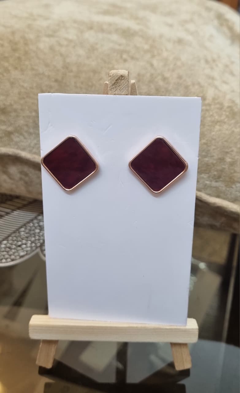 Geometric Burgundy Stud Earrings