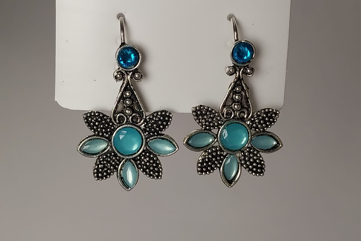 Handcrafted Blue Gemstone Flower Earrings