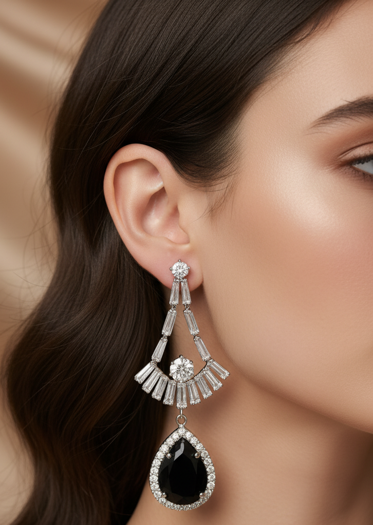 Elegant Black Crystal Drop Earrings