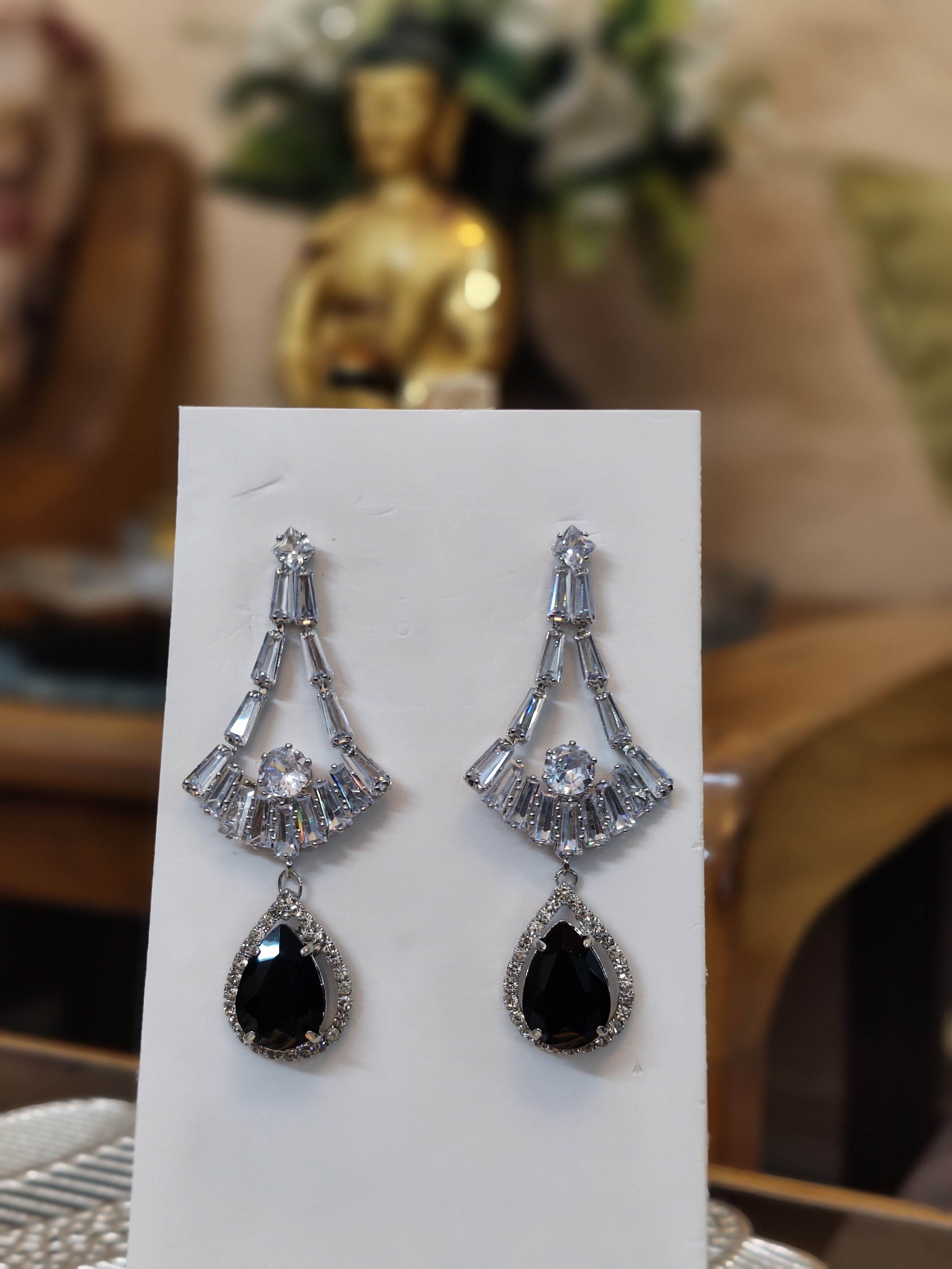 Elegant Black Crystal Drop Earrings