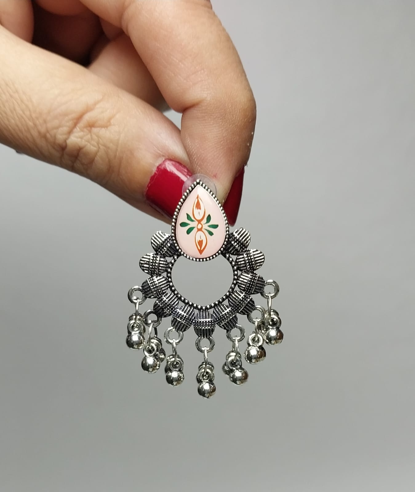 Traditional Enamel Dangling Oxidized Earrings