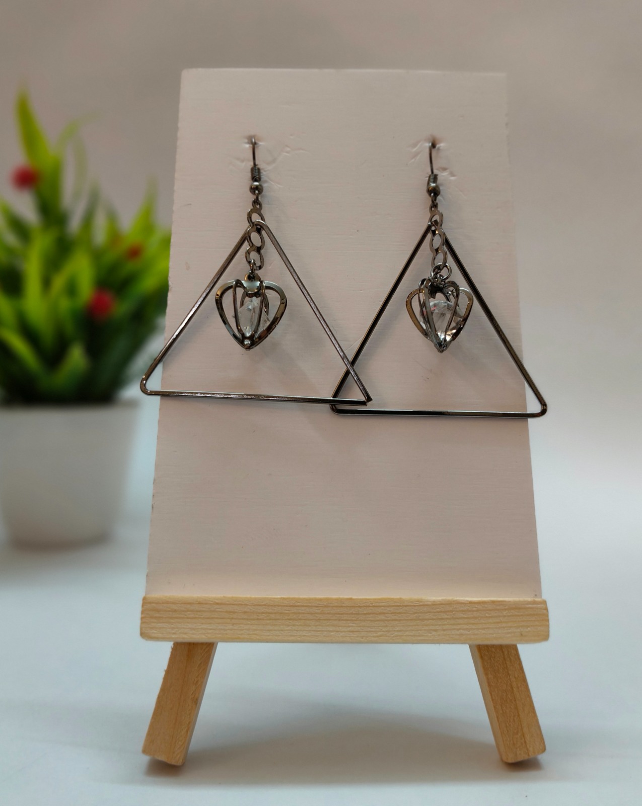 Geometric Heart Drop Earrings