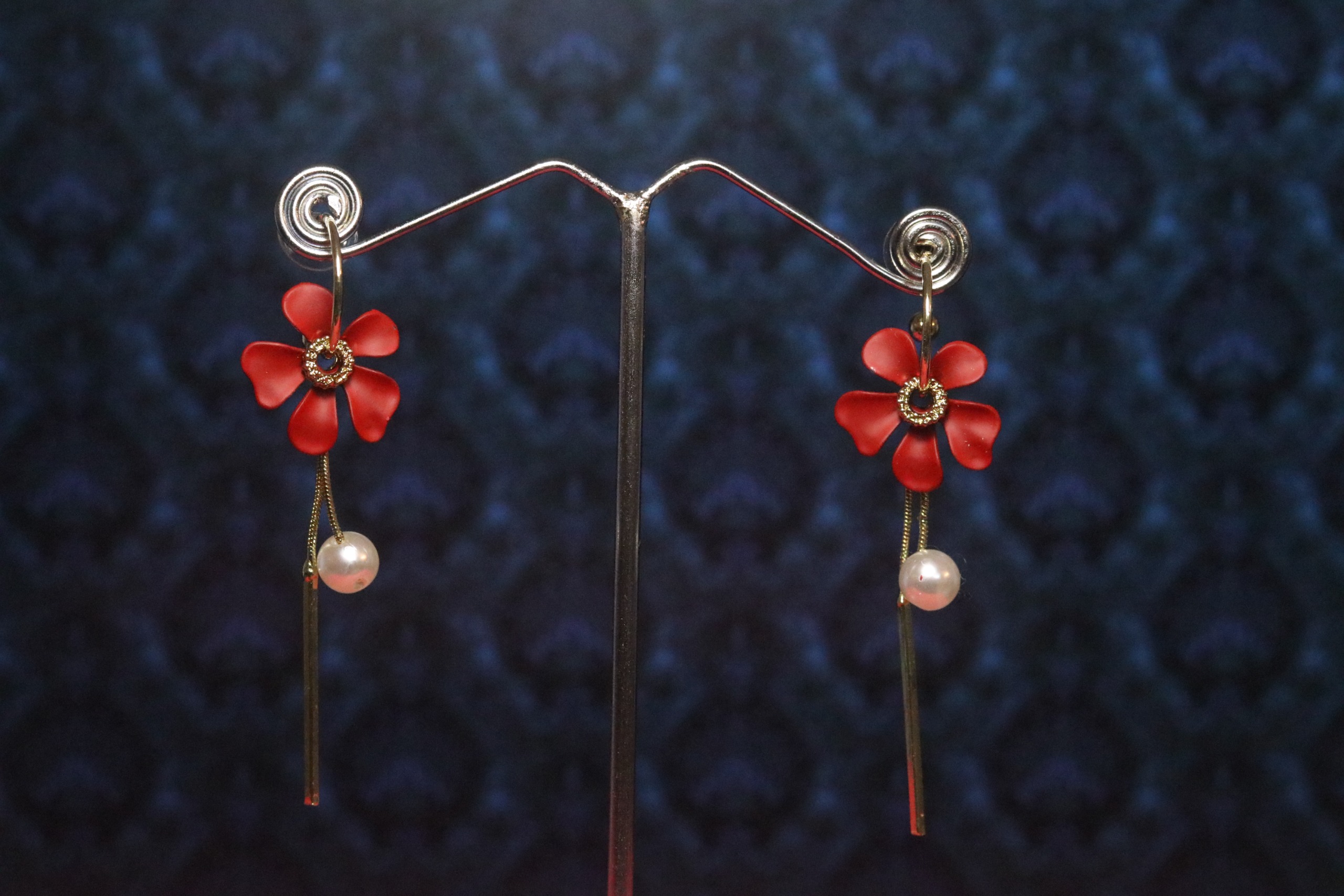 Red Flower Drop Earrings