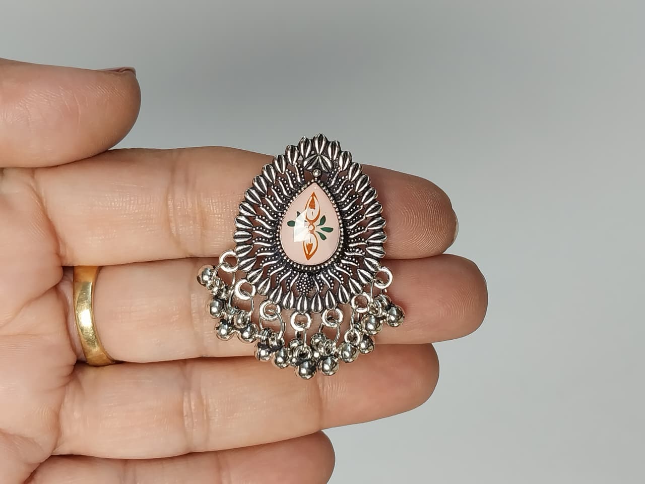 Handcrafted Silver Toned Oxidized Earring