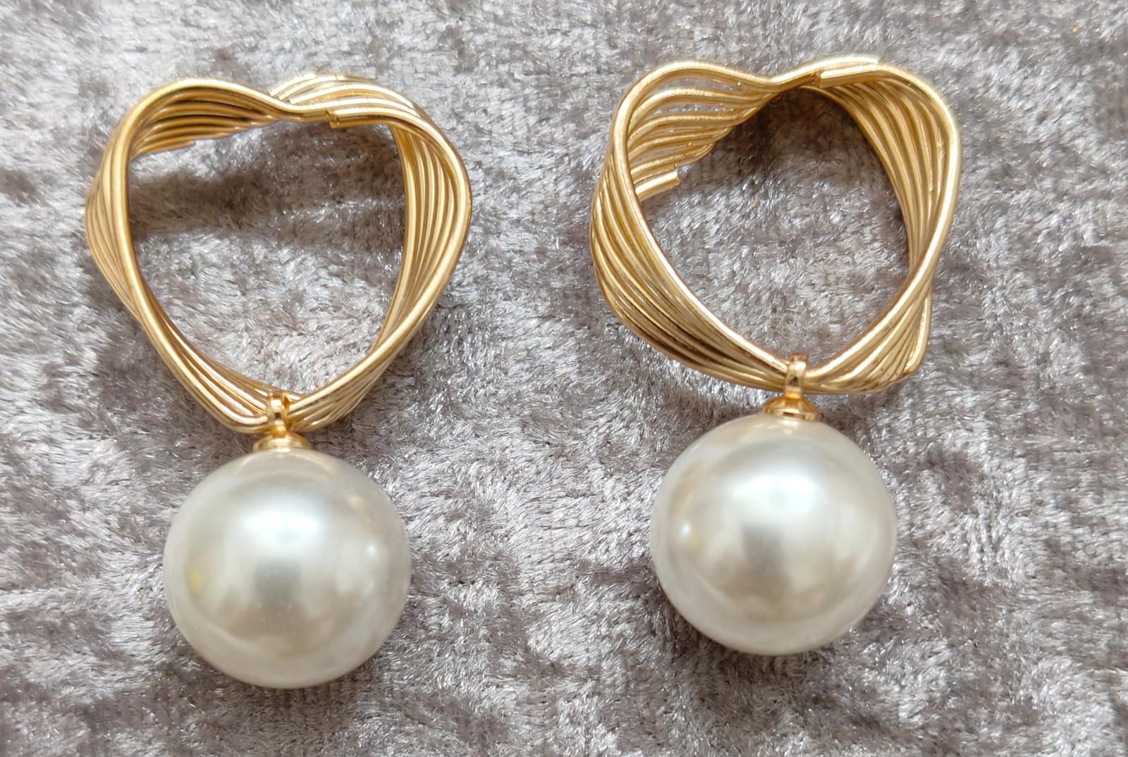 Gold Heart Pearl Drop Earrings