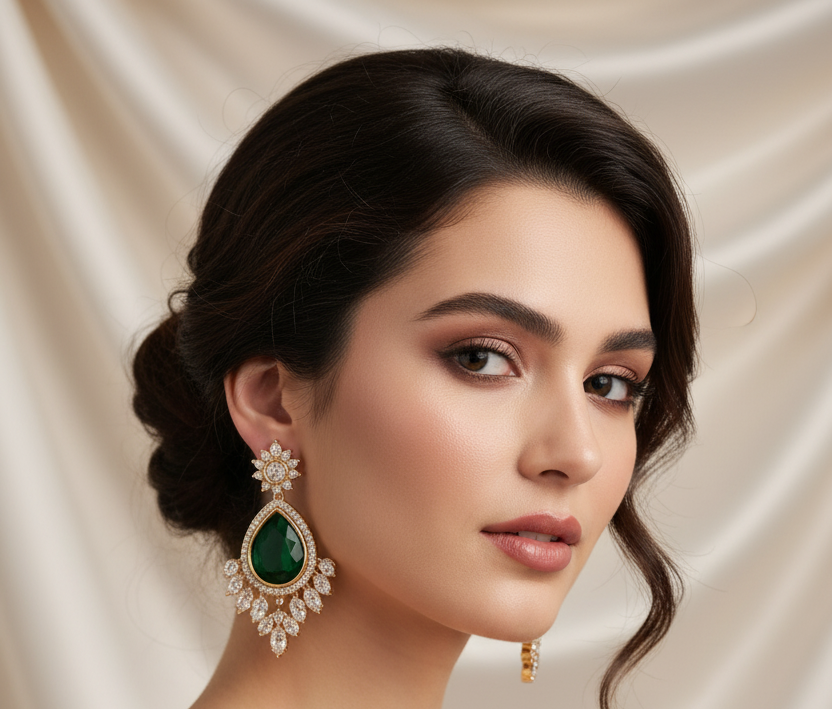 Emerald Teardrop Statement Earrings