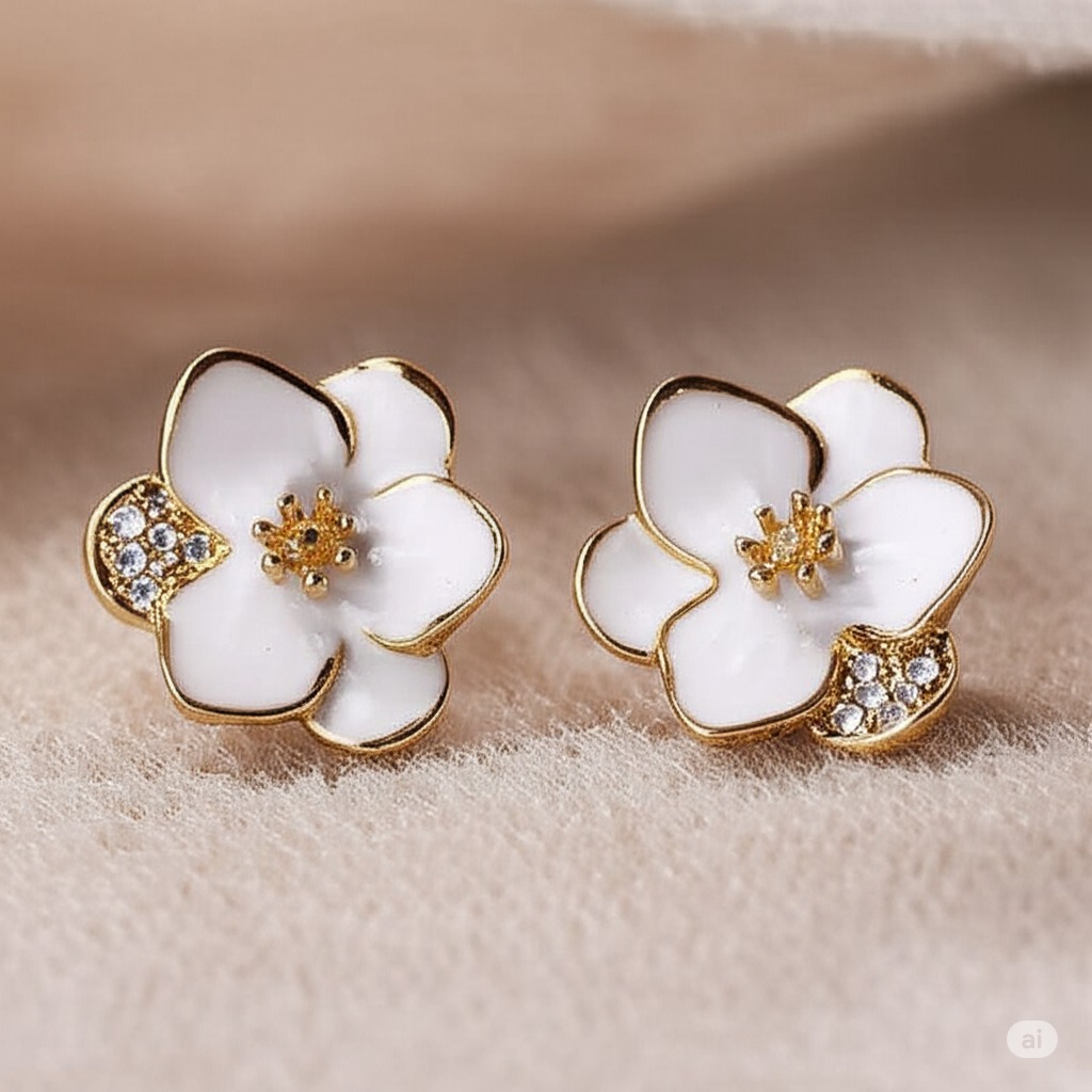 White Flower Stud Earrings