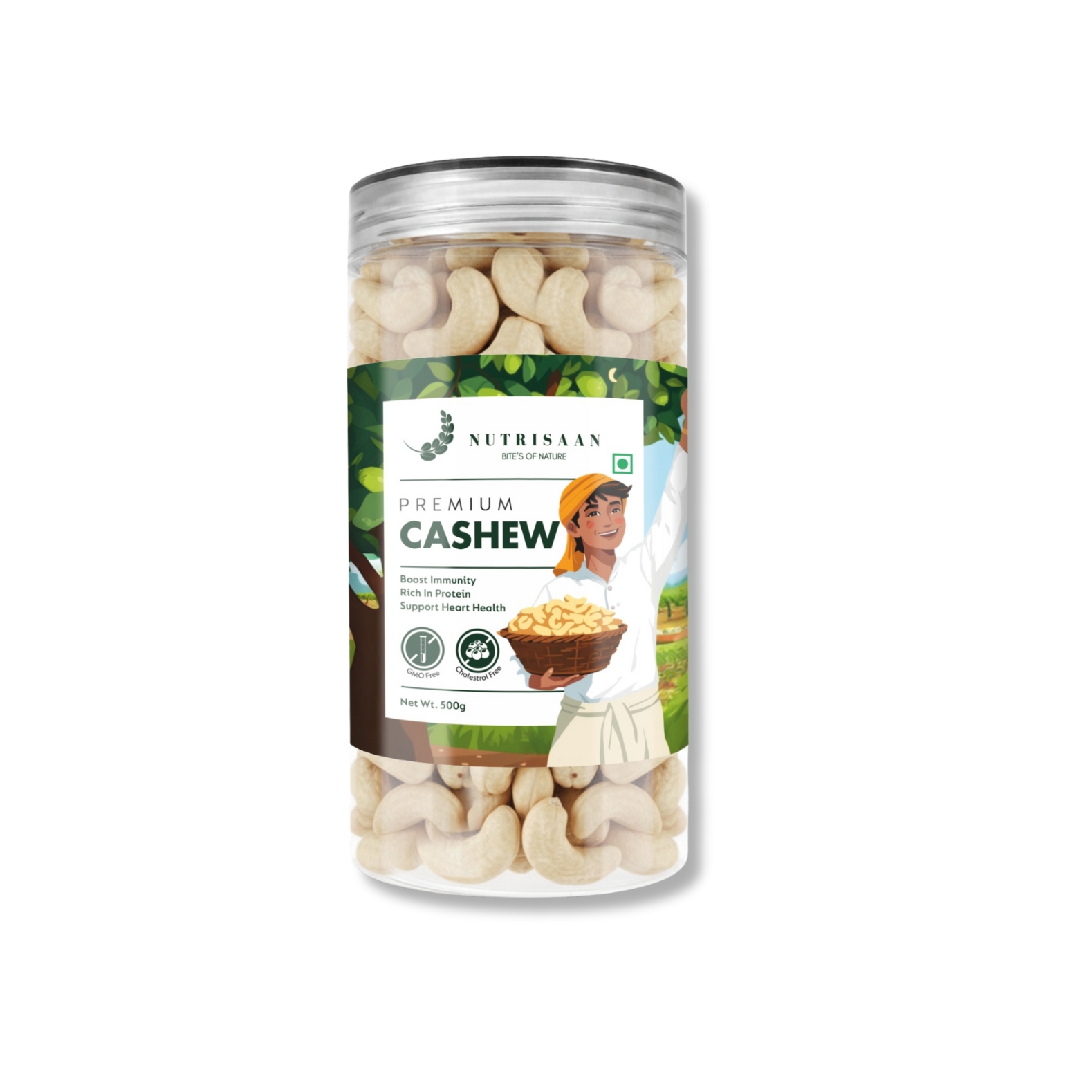 500g Premium Dry Fruits" W210 Cashew – Super Jumbo in Transparent Jar