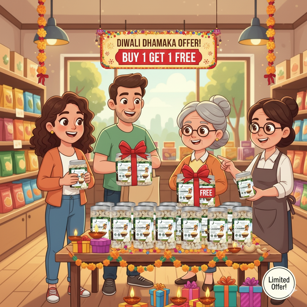 Diwali Special: 1kg W210 Premium Cashew (2 x 500g Transparent Jar Combo)”