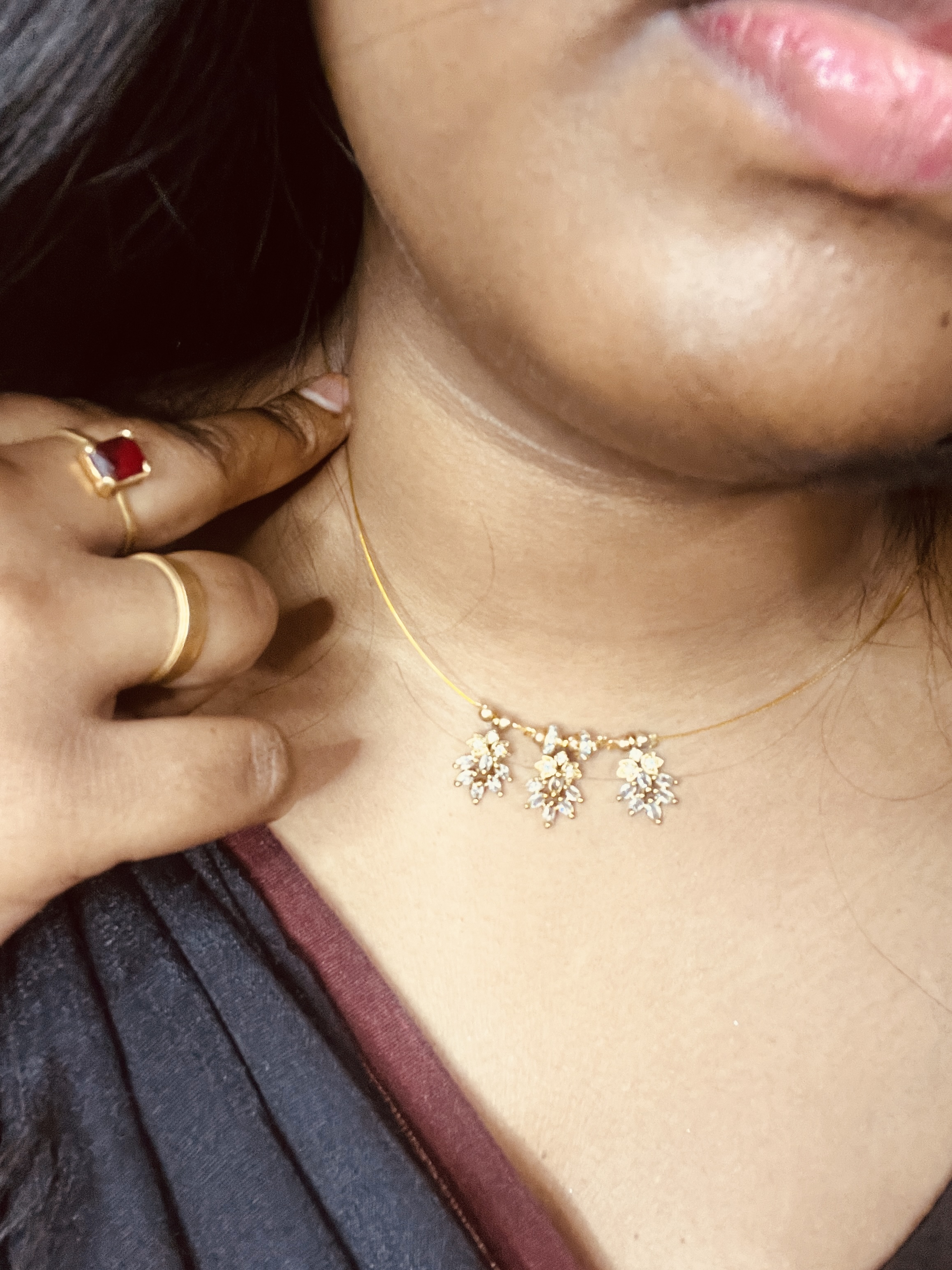 Three leafy closed invisible necklaces 