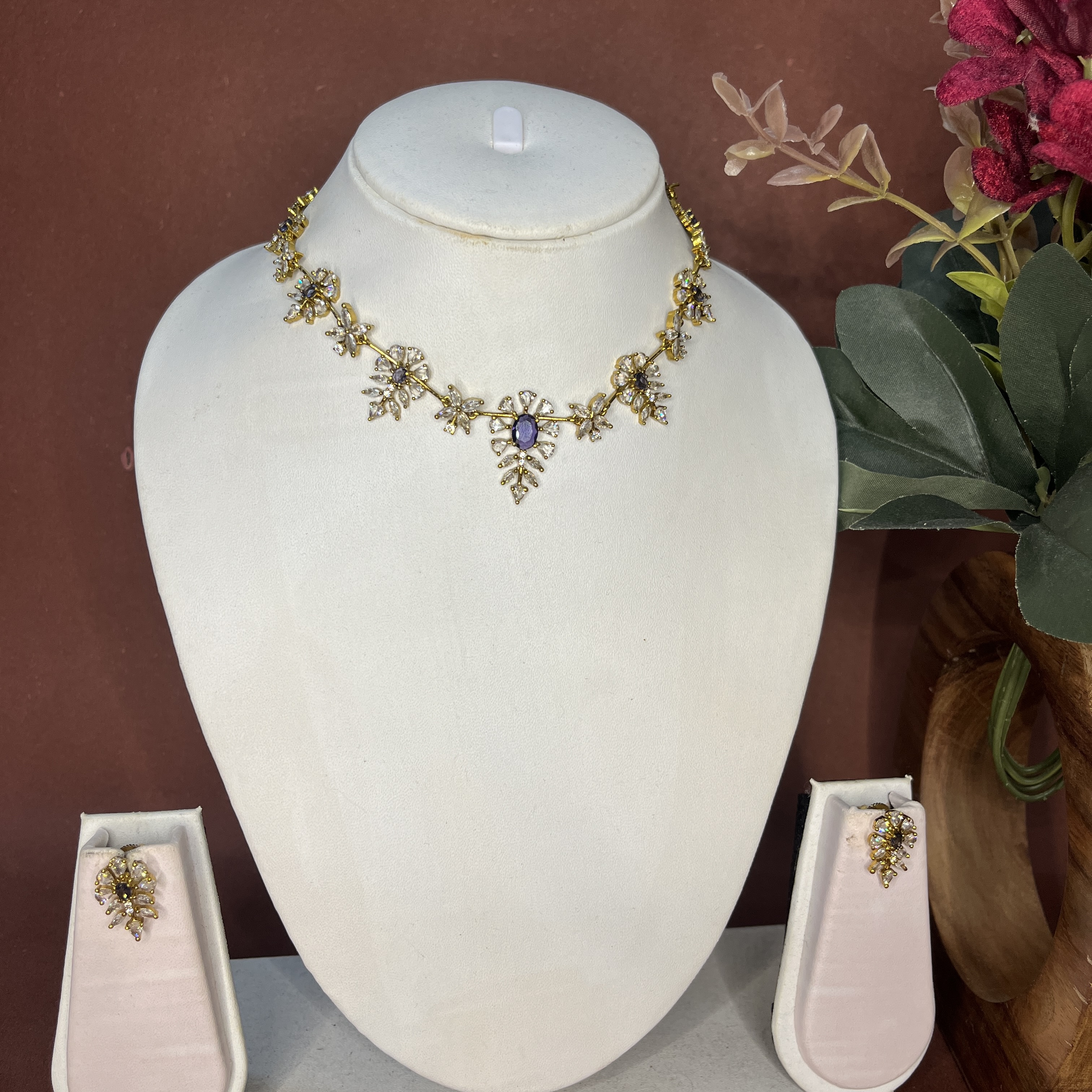 Blue leaf diamond necklace Set DLA090