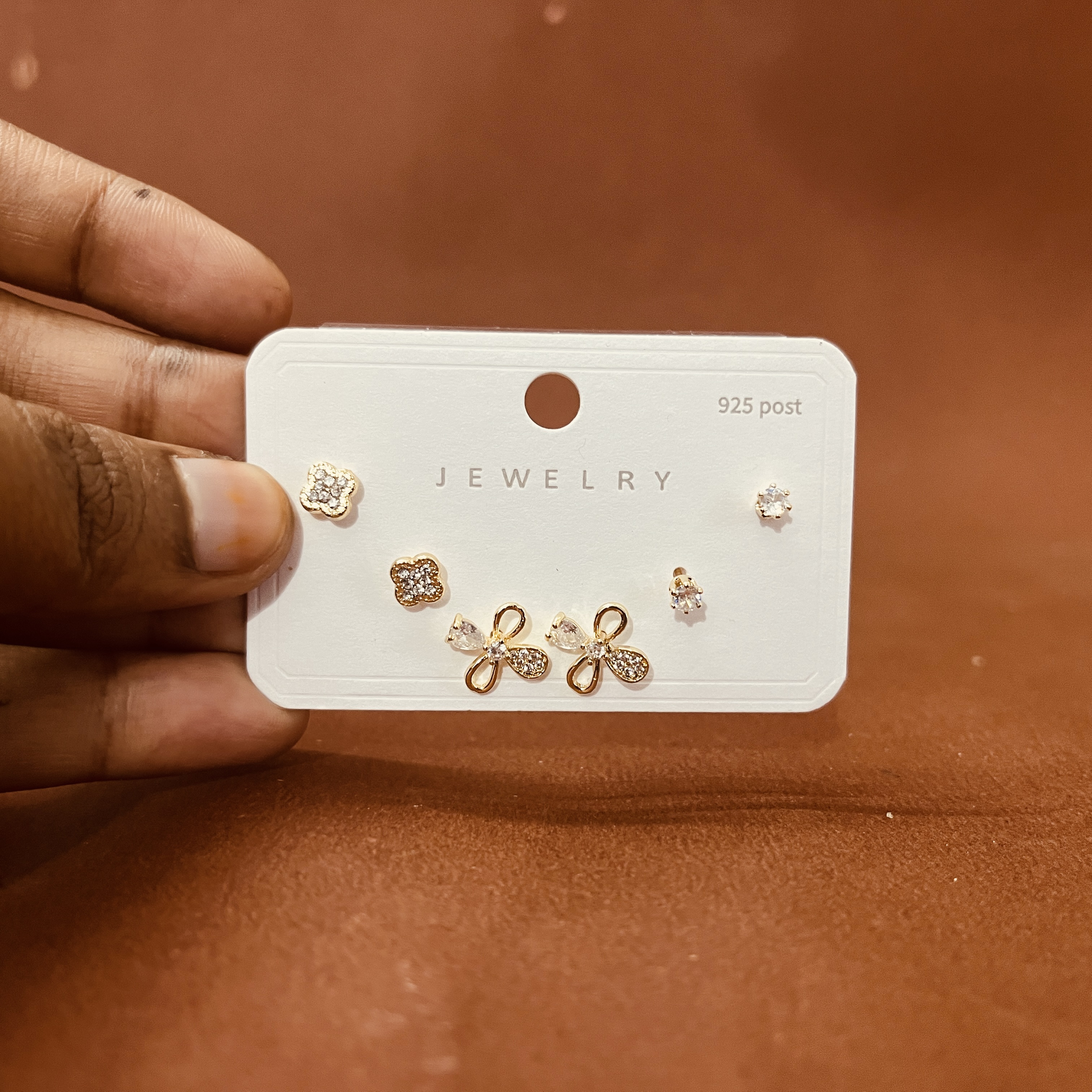 Elegant Gold and Crystal Stud Earrings Set