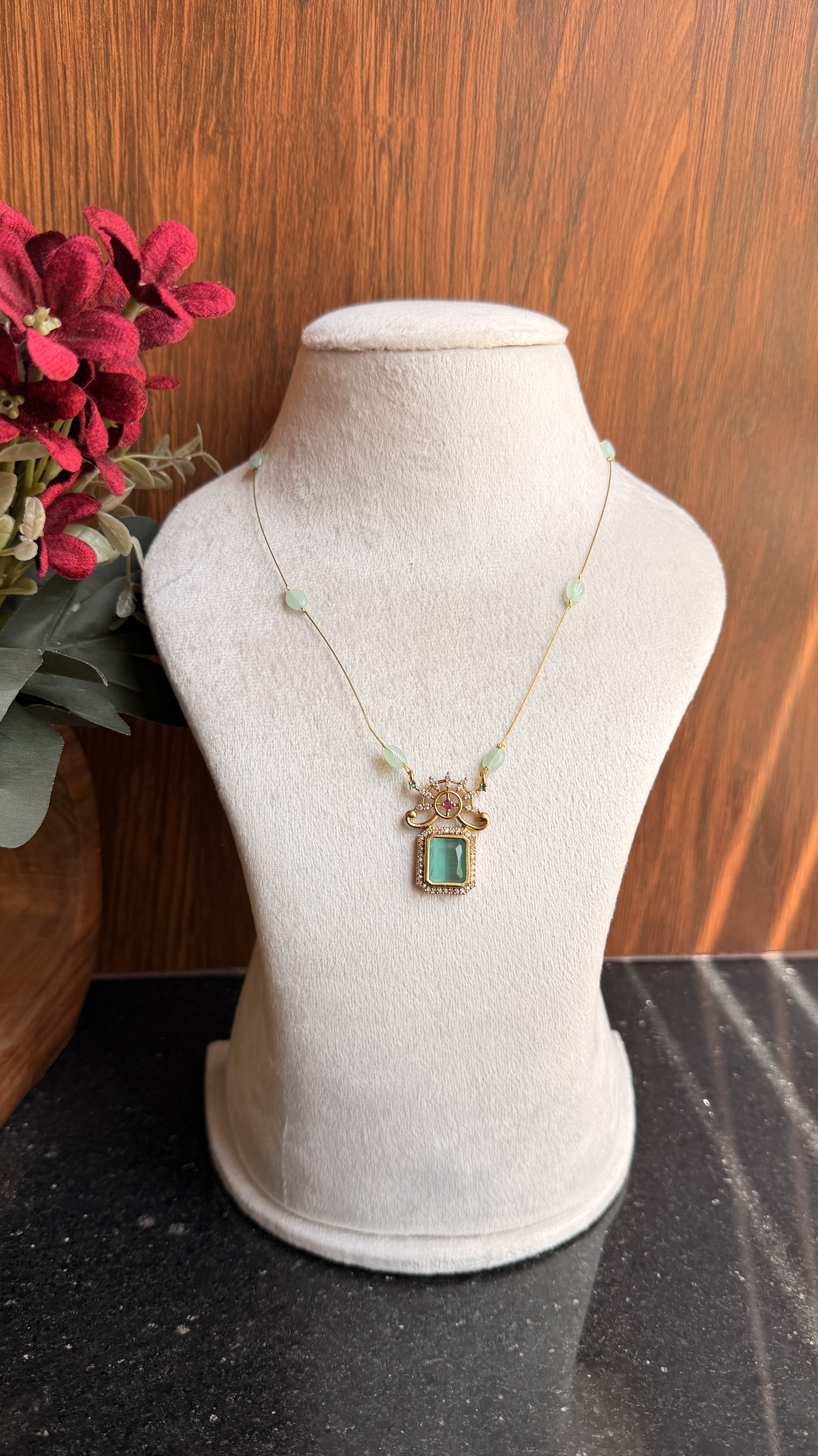 Mint green rect pendant invisible chain IC 659