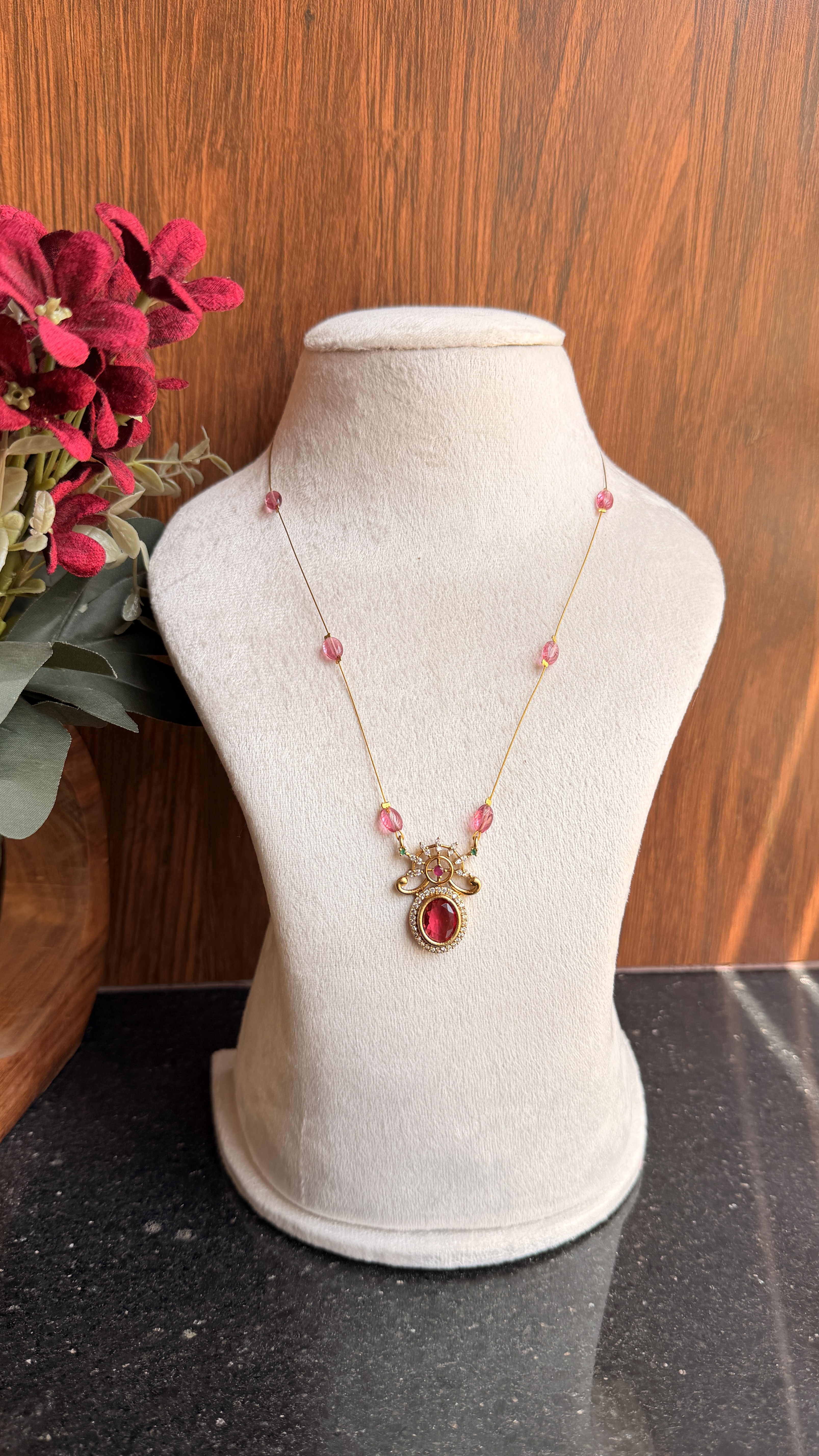 Red stone pendant invisible chain IC650